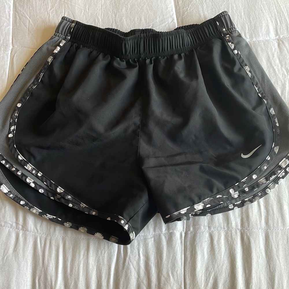 black and floral nike running shorts